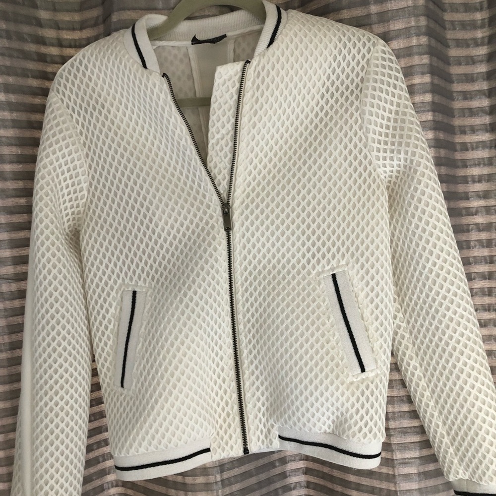 White TopShop Bomber Honey Comb Paneled Print